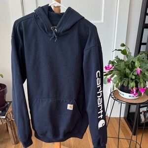 Carhartt Men's Navy Hoodie with White Logo